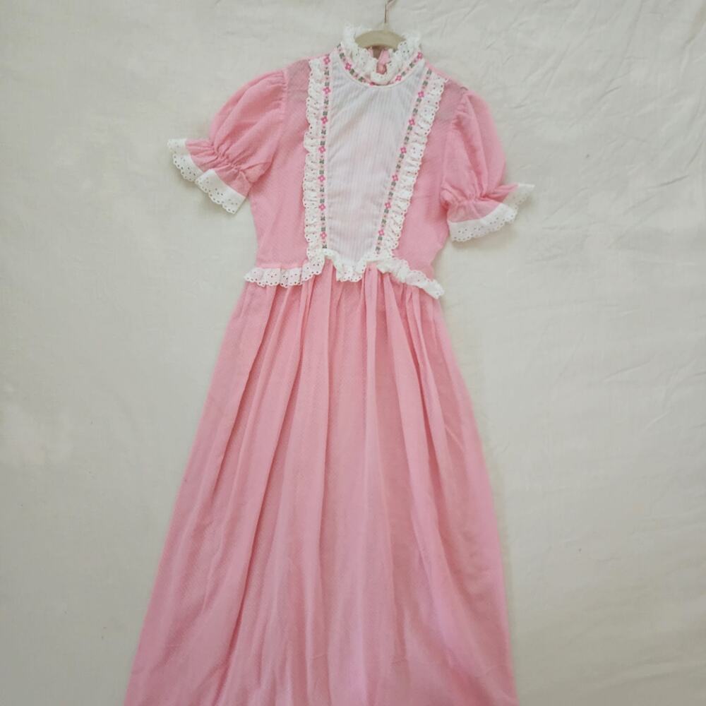 Vintage Semi-Sheer Pink Swiss Dot Maxi Dress kids 8/10